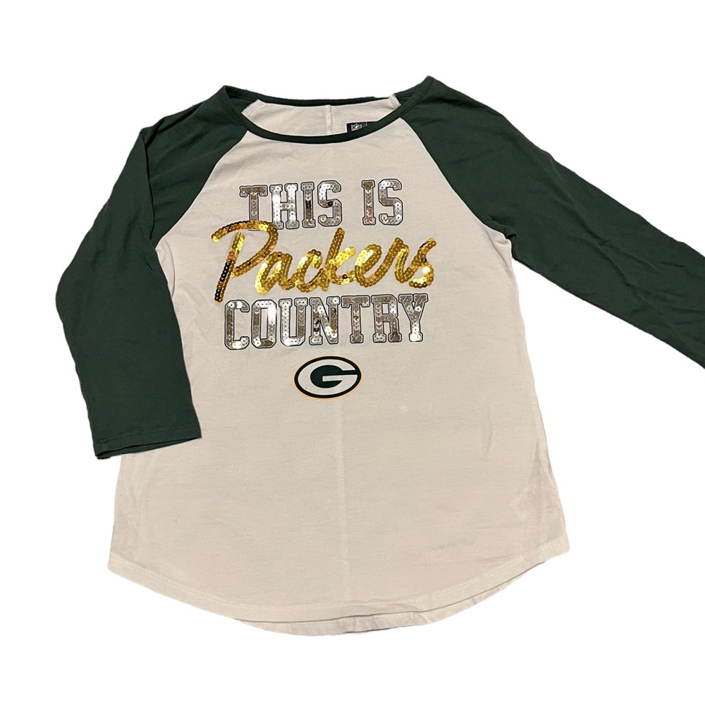 NFL Packers Kids Sequin Raglan Tee - Green & White